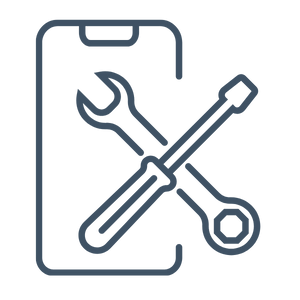 screw driver and wrench crossed in front of a smart phone